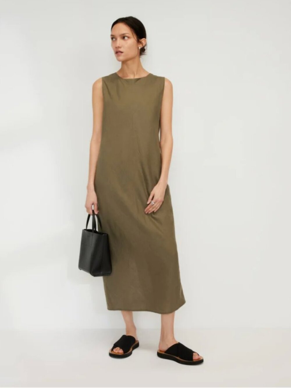 Everlane The Linen Bias Cut Midi Sleeveless Summer Green Dress Women's 2  NWT